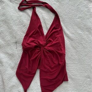 Windsor Twist Front Halter Top in Deep Wine Red